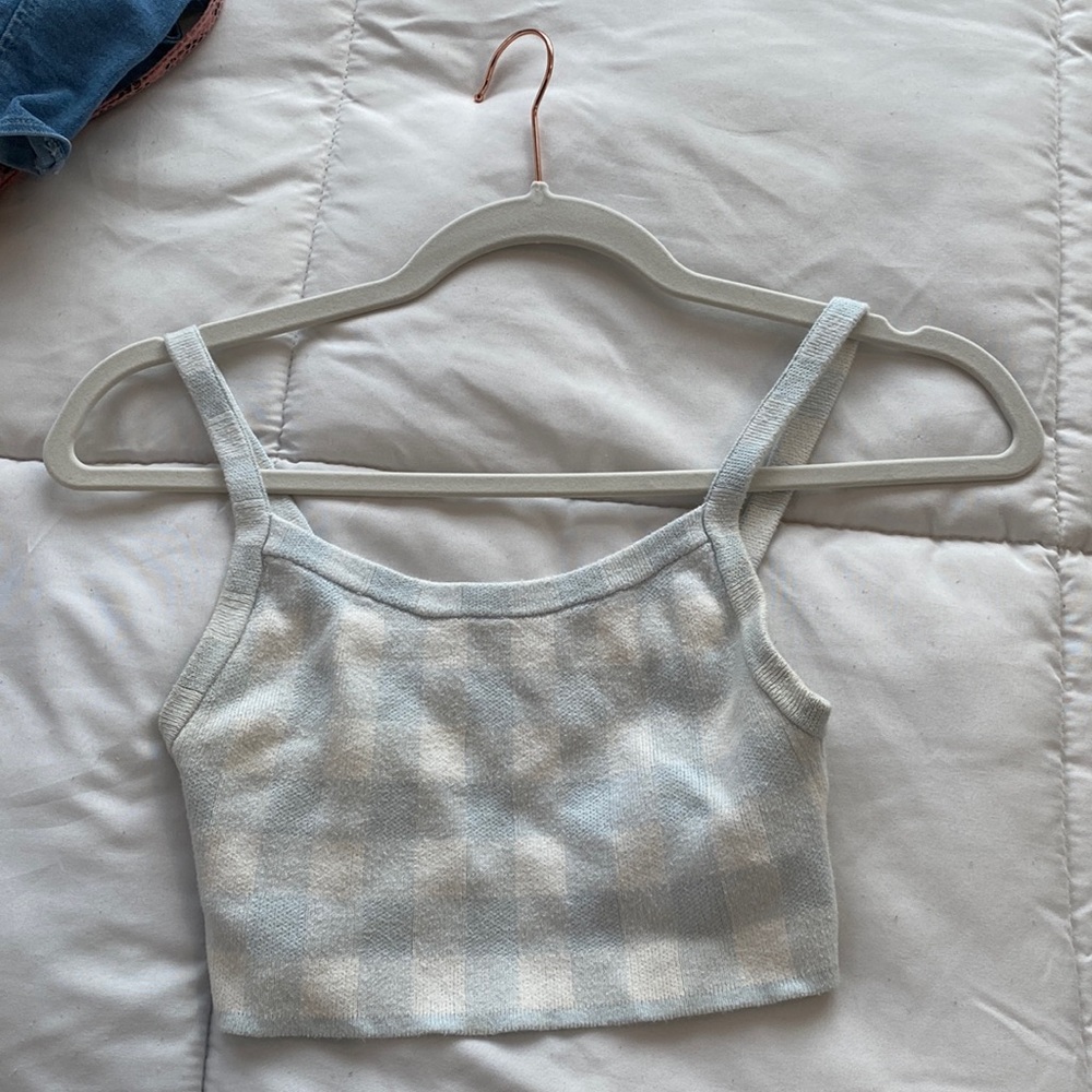 sweater like light blue/white checkered tank top